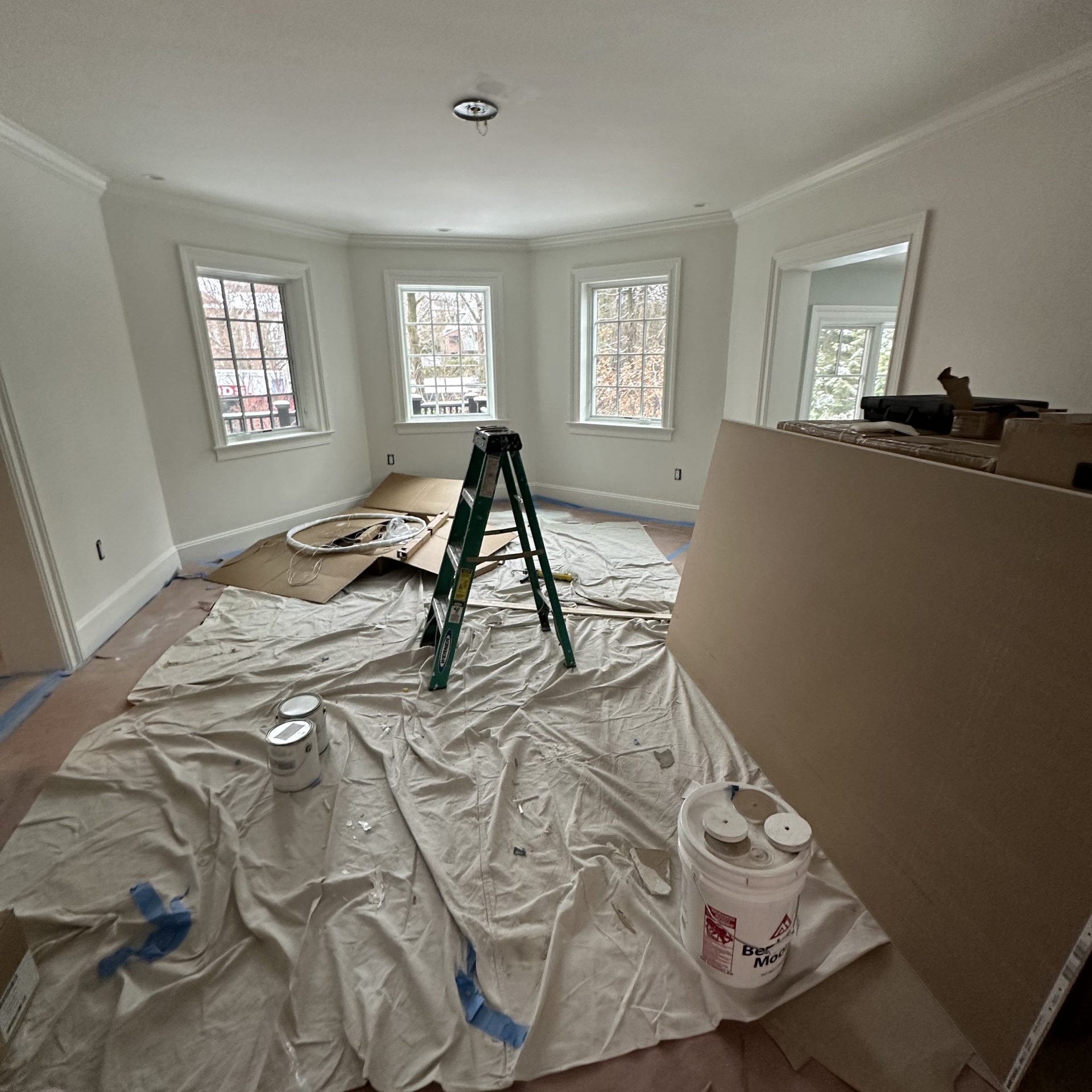 Home after construction, being organized to receive a post construction cleaning