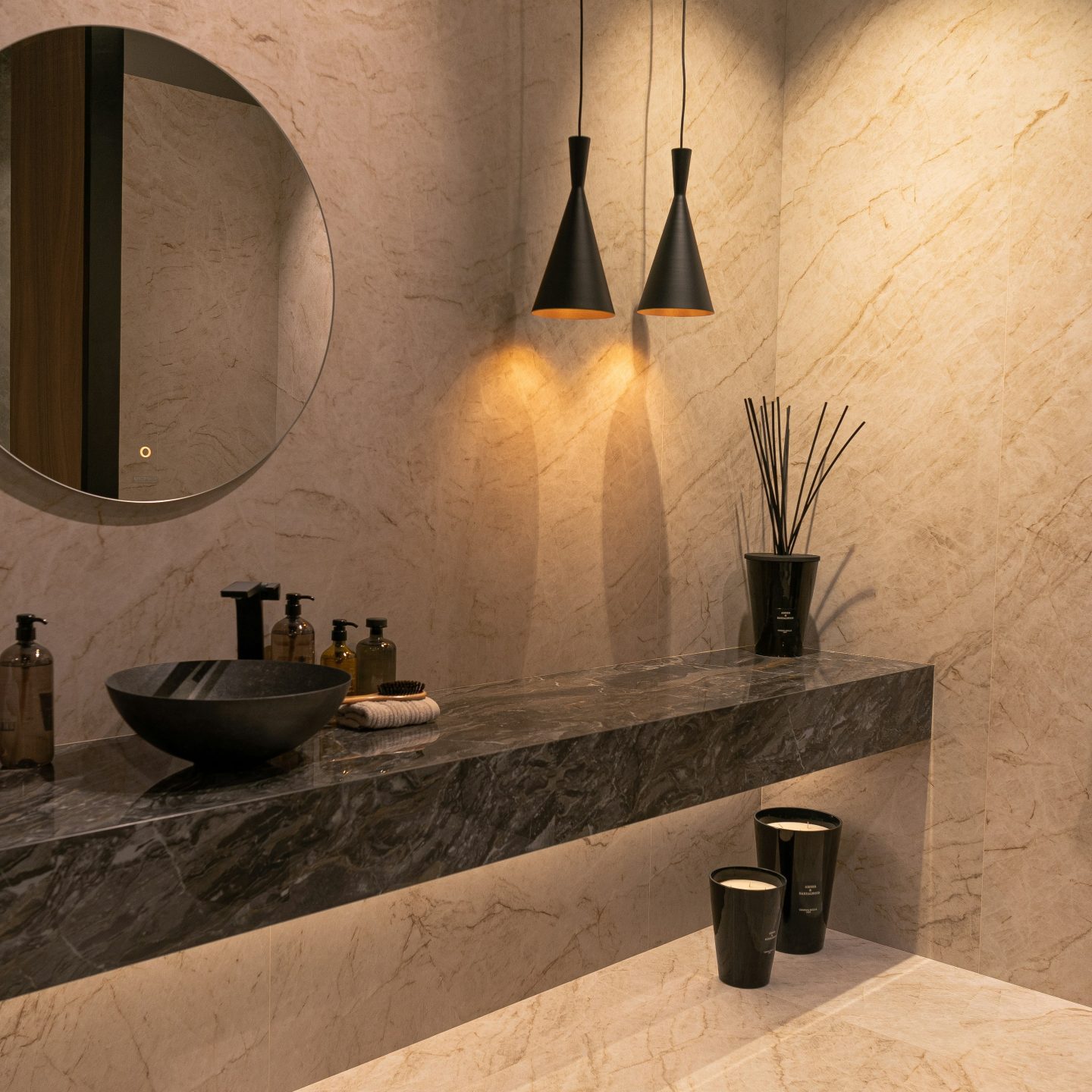 commercial building bathroom, clean and sanitized