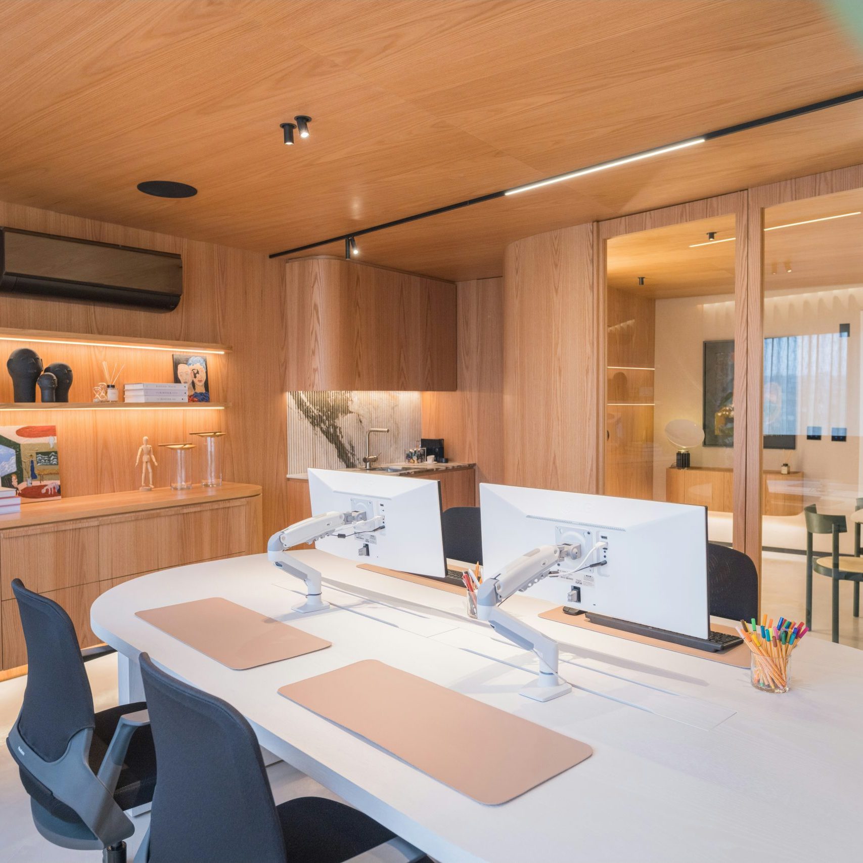 table in an office space, clean and sanitized