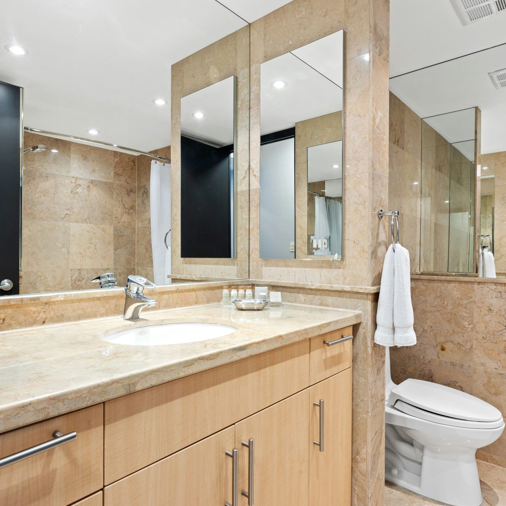 bathroom, cleaned and sanitized